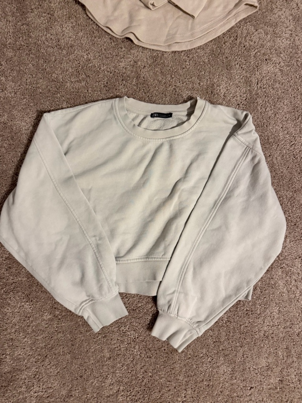 Zara Light Cream Long Sleeve Cropped Sweatshirt